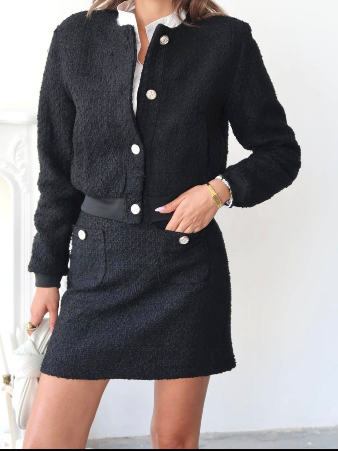 Amelie Collection – Elegant Black Bouclé Set