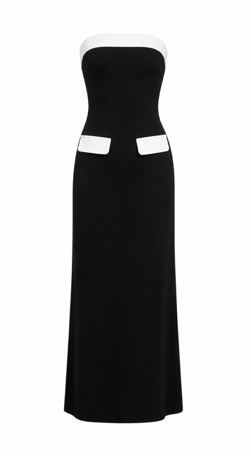 Black & White Elegance – Bandeau Maxikleid