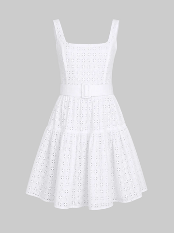 White Broderie Anglaise Dress with Belt