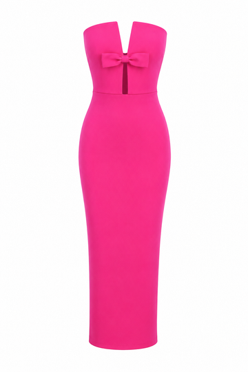Elegantes Bandeau-Maxikleid in Fuchsia mit Schleifendetail