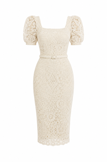 Elegantes cremefarbenes Midikleid